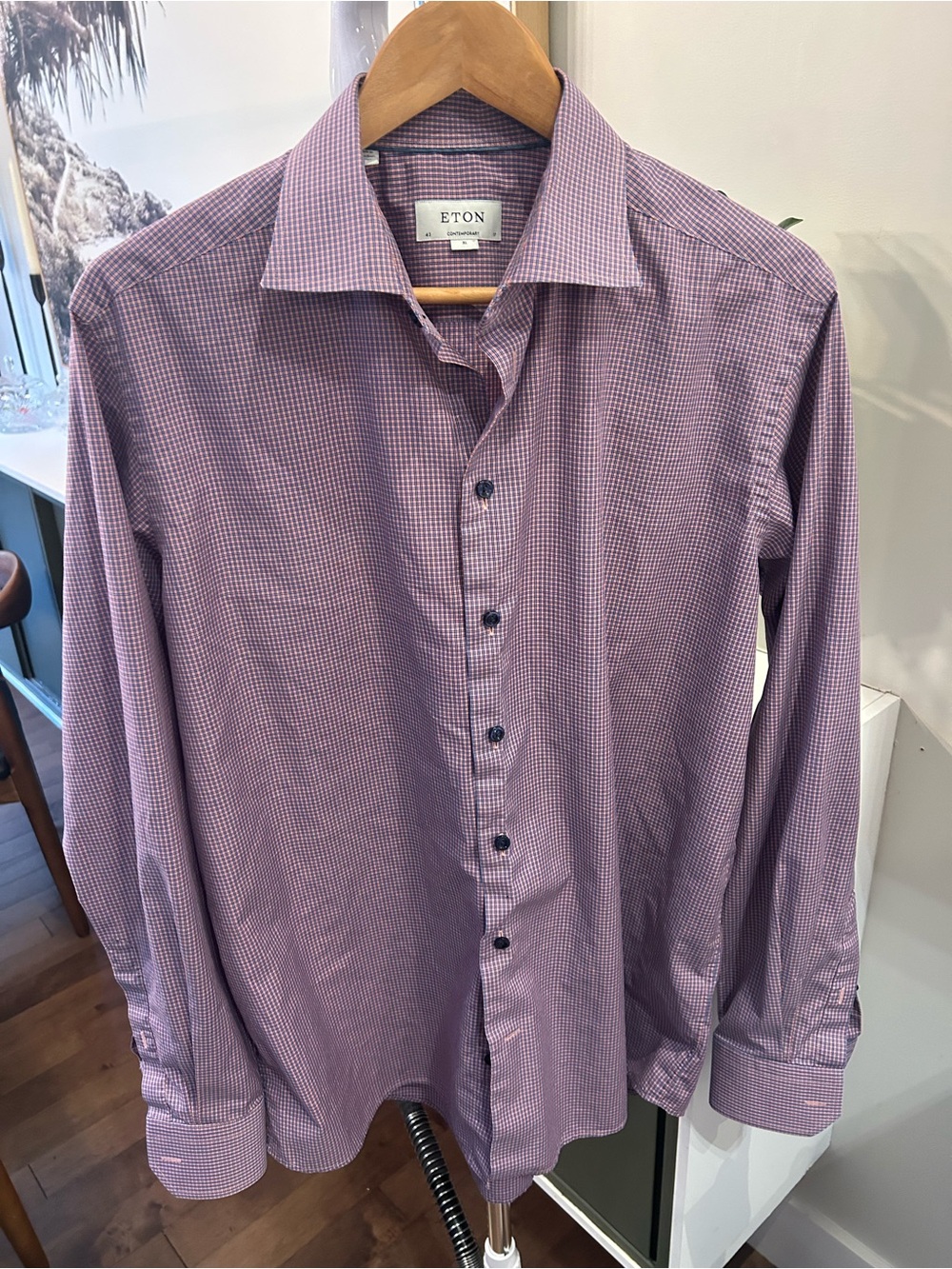 Eton Men's Lavender Micro-Check Dress Shirt
